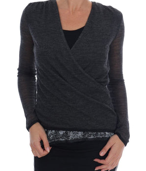 Ermanno Scervino Chic Gray Lace Sleeve Blouse Ermanno Scervino 