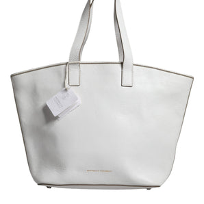 Brunello Cucinelli White Leather Logo Shoulder Strap Shopping Tote Bag