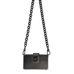 Dolce & Gabbana Metallic Gray DG BOX Leather Shoulder Chain Strap Bag