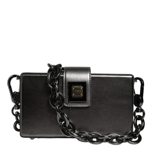 Dolce & Gabbana Metallic Gray DG BOX Leather Shoulder Chain Strap Bag