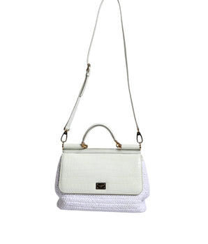 Dolce &amp; Gabbana White Rafia Leather SICILY Crossbody Bag