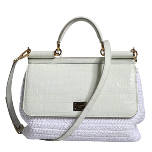 Dolce & Gabbana White Rafia Leather Top Handle Crossbody Bag