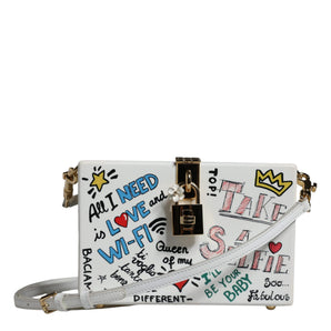 Dolce & Gabbana White Graffiti Print Clutch Crossbody Bag