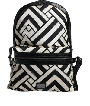 Dolce &amp; Gabbana Black White Nylon Leather Travel Back Pack Bag