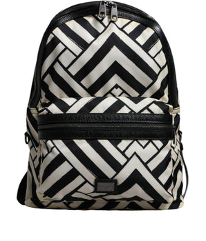 Dolce &amp; Gabbana Black White Nylon Leather Travel Back Pack Bag