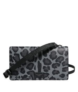 Dolce &amp; Gabbana Black Gray Leopard Leather Bifold Card Slot Crossbody Bag