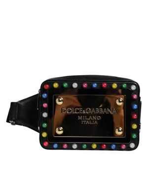 Dolce &amp; Gabbana Black Leather LED Logo Belt Waist Fanny Pack Bag