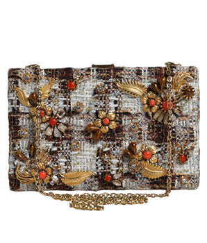 Dolce &amp; Gabbana Multicolor Tweed Floral Clutch Crossbody Bag