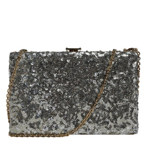 Dolce & Gabbana Silver Sequined Clutch Evening Crossbody Bag