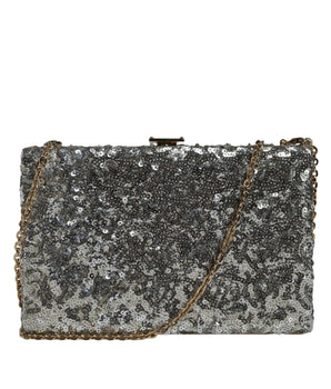 Dolce &amp; Gabbana Silver Sequined Clutch Evening Crossbody Bag