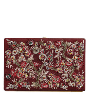 Dolce &amp; Gabbana Bordeaux Velvet Gold Frame Clutch Evening Bag