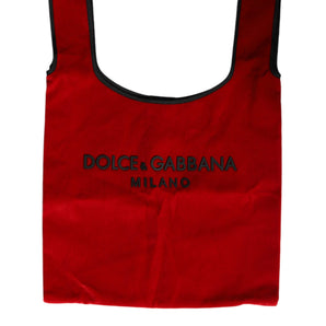 Dolce & Gabbana Red Cotton Velvet Logo Shopping Tote MARKET Bag