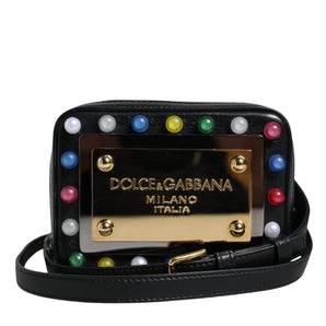 Dolce & Gabbana Black Leather LED Logo Shoulder Crossbody Bag