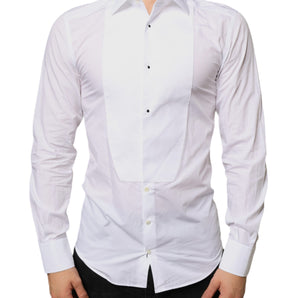 Dolce & Gabbana White Bib Cotton Poplin Formal Dress Shirt