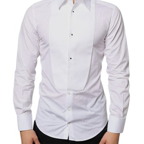 Dolce & Gabbana White Bib Cotton Poplin Formal Dress Shirt