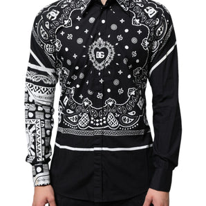 Dolce & Gabbana Black White Bandana Print Slim Cotton Shirt