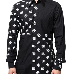 Dolce & Gabbana Black DG Logo Print Slim Fit Cotton Shirt