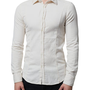 AGLINI Off White Cotton Collared Men Formal Dress Shirt