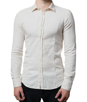 AGLINI Off White Cotton Collared Men Formal Dress Shirt