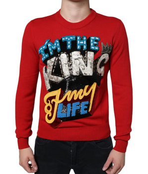 Dolce &amp; Gabbana Suéter rojo con cuello redondo y lana I'm The King