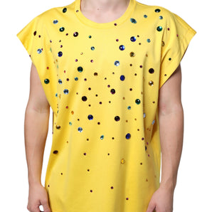 Dolce & Gabbana Yellow Cotton Crystal Sleeveless T-shirt