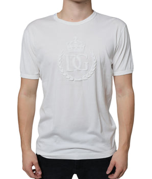 Dolce & Gabbana White Logo Embossed Cotton Crewneck T-shirt