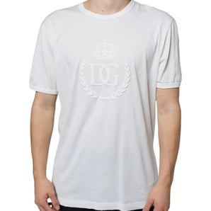 Dolce & Gabbana White Logo Embossed Cotton Crewneck T-shirt