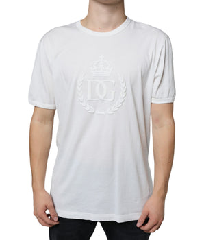 Dolce &amp; Gabbana Camiseta blanca con cuello redondo y logo en relieve de algodón