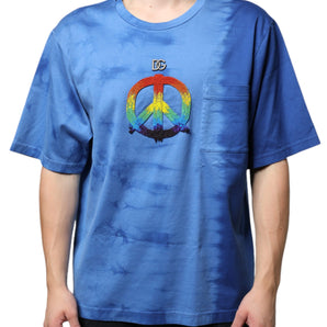 Dolce & Gabbana Blue Tie-Dye Peace Sign Cotton T-shirt