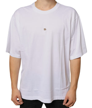 Dolce & Gabbana White Metal DG Logo Cotton Short Sleeves T-shirt