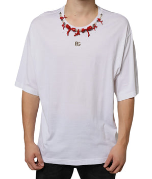 Dolce &amp; Gabbana Camiseta blanca con adornos de collar de algodón