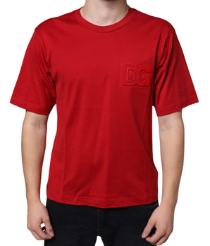 Dolce &amp; Gabbana Camiseta roja con cuello redondo y estampado del logo DG de algodón
