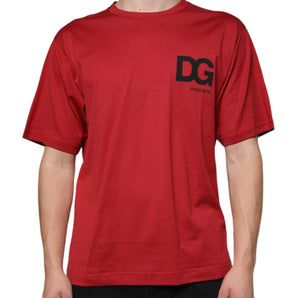 Dolce & Gabbana Red Cotton DG Logo Print Crew Neck T-shirt