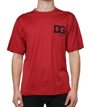 Dolce & Gabbana Red Cotton DG Logo Print Crew Neck T-shirt