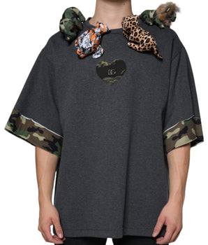 Dolce & Gabbana Gray Camouflage Animal Stuff Cotton T-shirt
