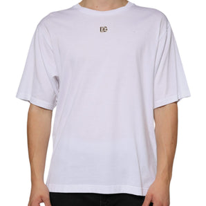 Dolce & Gabbana White Metal DG Logo Cotton Short Sleeves T-shirt