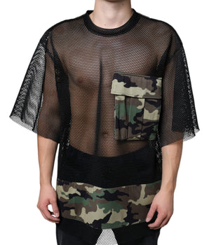 Dolce & Gabbana Black Mesh Camouflage Short Sleeves T-shirt