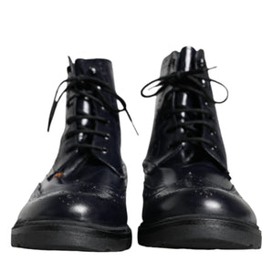 Made in Italy Black Leather Lace Up Mid Calf Boots Shoes