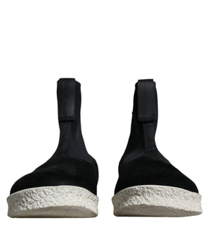 Alexander McQueen Black White Neoprene Takeshi Mid Calf Boots Shoes