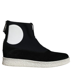 Alexander McQueen Black White Neoprene Takeshi Mid Calf Boots Shoes