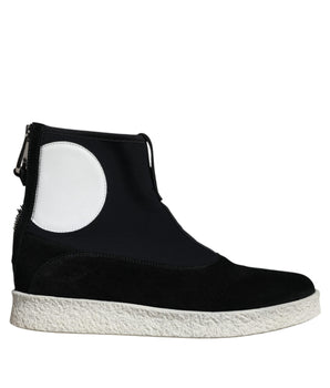 Alexander McQueen Black White Neoprene Takeshi Mid Calf Boots Shoes