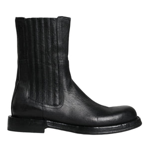 Dolce & Gabbana Black Horse Leather Mid Calf Boots Shoes