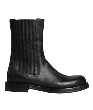 Dolce & Gabbana Black Horse Leather Mid Calf Boots Shoes