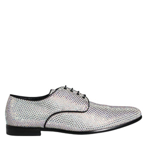 Dolce & Gabbana Silver Leather Rhinestones Derby Dress Shoes