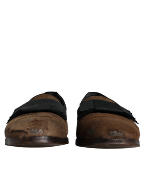 Dolce & Gabbana Brown Calf Hair Leather Loafers Formal Dress Shoes