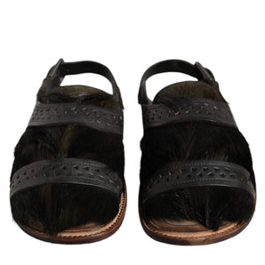 Dolce & Gabbana Black Gazelle Hair Leather Flats Sandals Shoes