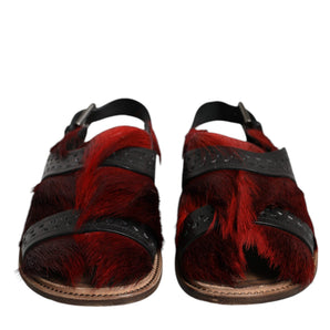 Dolce & Gabbana Black Red Gazelle Hair Leather Sandals Shoes