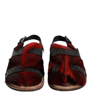 Dolce & Gabbana Black Red Gazelle Hair Leather Sandals Shoes