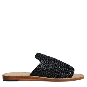 Dolce & Gabbana Black Monochrome Braided Raffia Slides Shoes