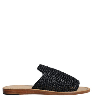 Dolce & Gabbana Black Monochrome Braided Raffia Slides Shoes